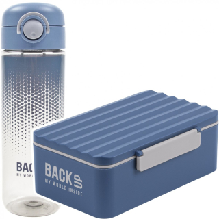 Záložná fľaša na vodu 600 ml + Lunch Box pohyblivá priehradka Backup C58 námornícka modrá Derform